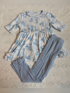 Toddler Girls Blue Toile Tunic & Legging Matching Set
